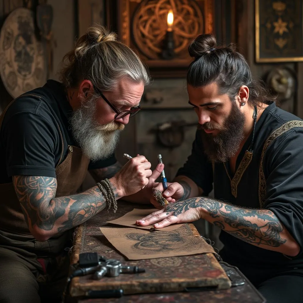 Fundadores del estudio Celtic Art Tattoo en la inauguración