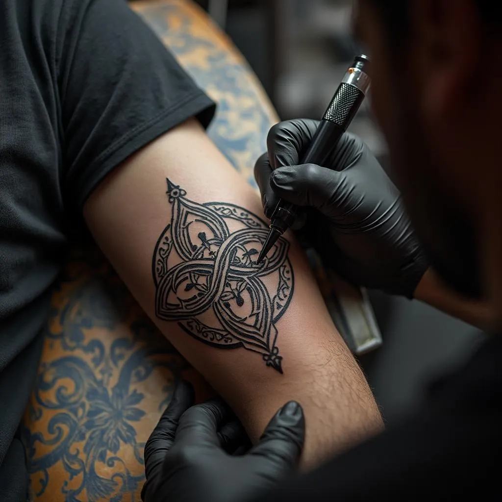 Tatuaje de nudo celta en proceso