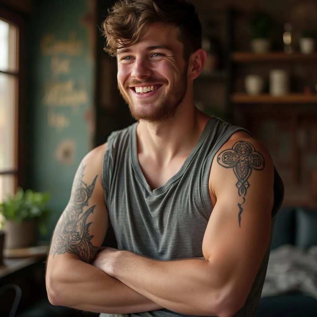 Cliente satisfecho con su tatuaje celta